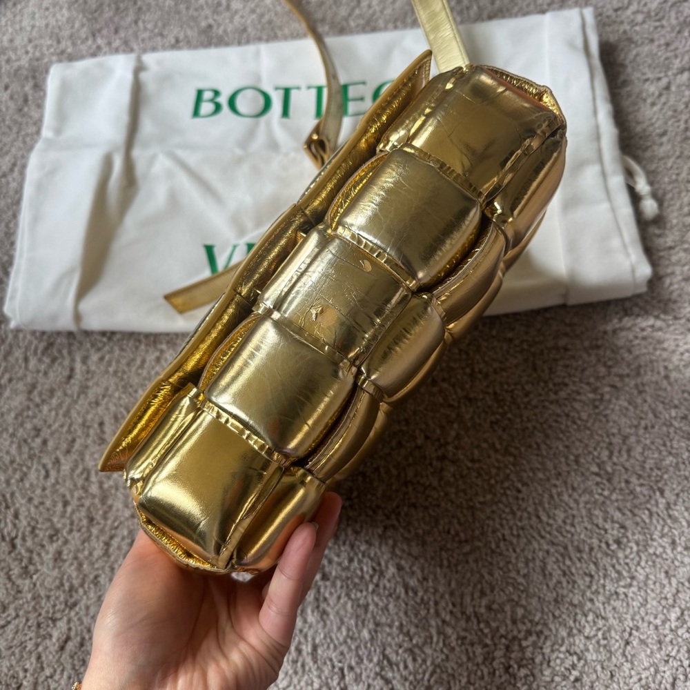 [Sold] BV Mirror Lambskin Intreccio Padded Cassette Crossbody Bag in Gold - Picture 7 of 14